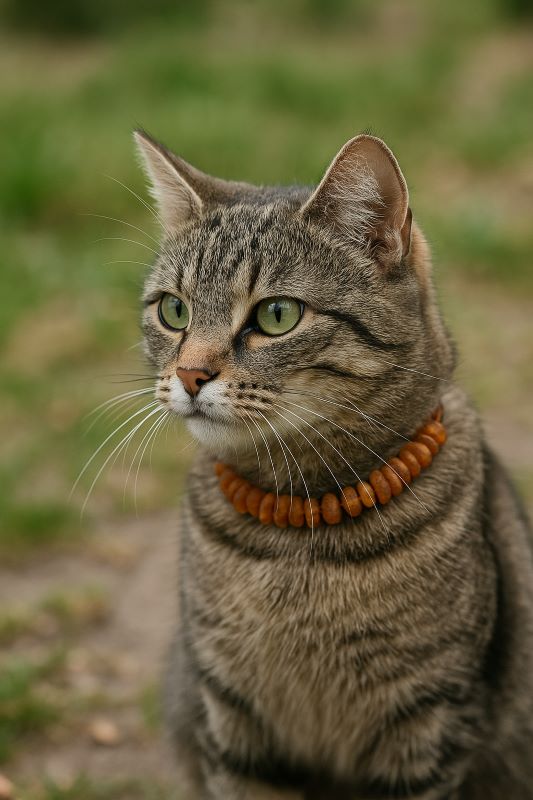 cat wearing Natural Baltic Amber Collar